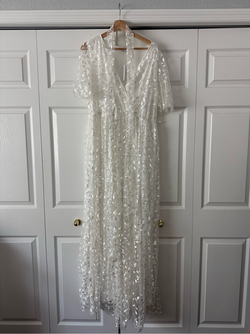 Baltic Born White/Off-White Maxi Dress with Sequin Leaf Detail